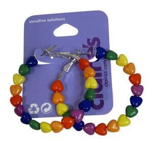 Claires New Heart Rainbow Hoop Earrings Leverback Pierced 2 Incch
